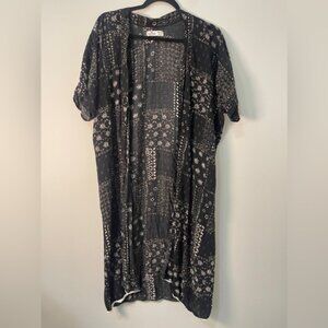 Hollister Co. Womens Kimono Sz One Size Black Abstract Boho